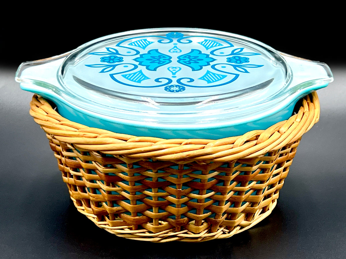 Cacerola redonda PYREX (EE. UU.) «Horizon Blue» con cesta | Modelo n.° 474