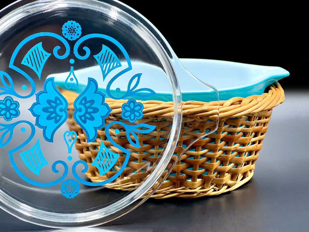 Cacerola redonda PYREX (EE. UU.) «Horizon Blue» con cesta | Modelo n.° 474