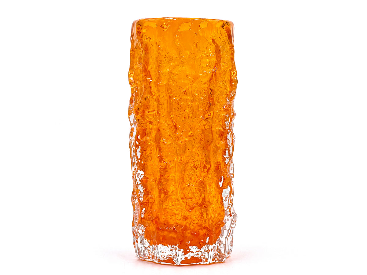Whitefriars (England) 'Bark' 7.5" Vase in Tangerine, Model #9690 | Designed by Geoffrey Baxter
