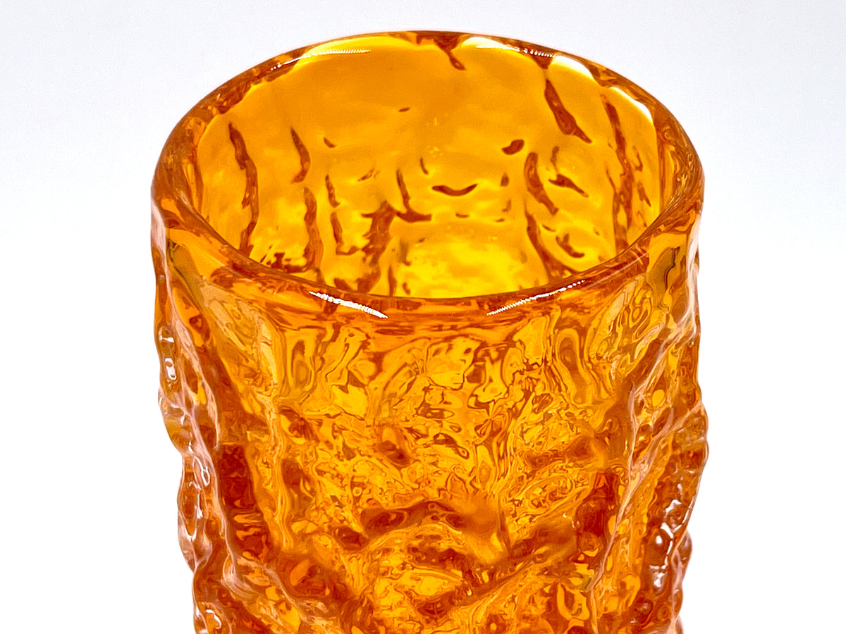Whitefriars (England) 'Bark' 7.5" Vase in Tangerine, Model #9690 | Designed by Geoffrey Baxter