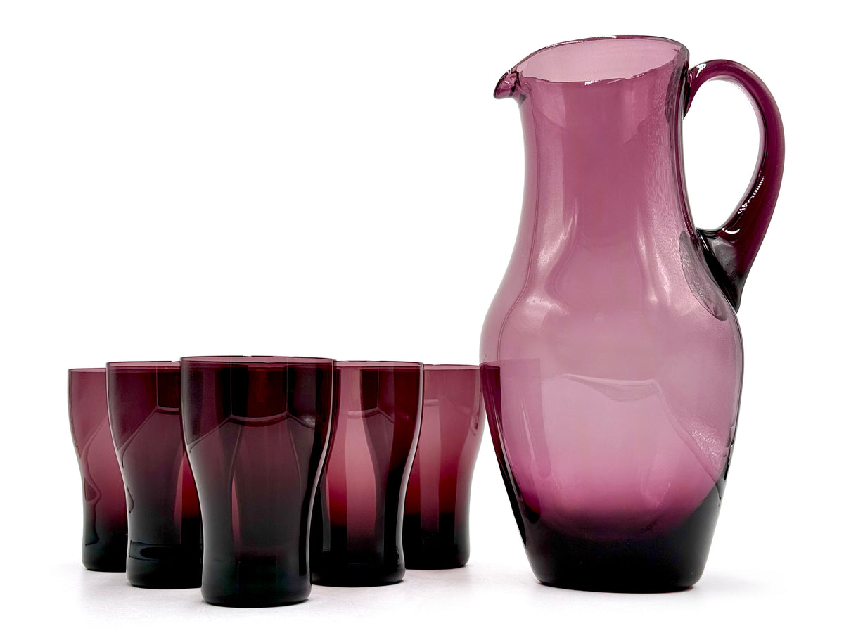 Coffret à cocktails – Pichet et 6 verres à pied, couleur aubergine | Fabriqué en Pologne