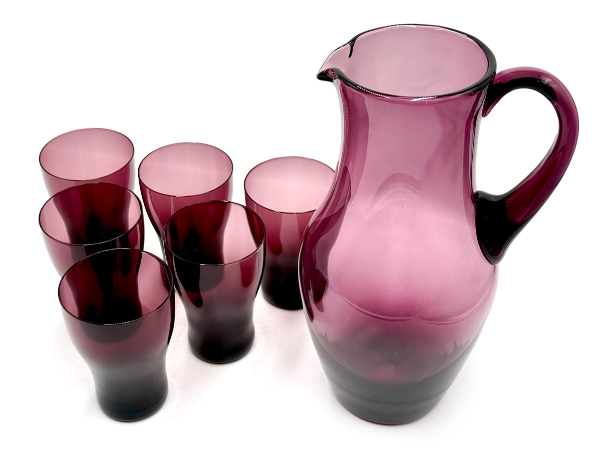 Coffret à cocktails – Pichet et 6 verres à pied, couleur aubergine | Fabriqué en Pologne