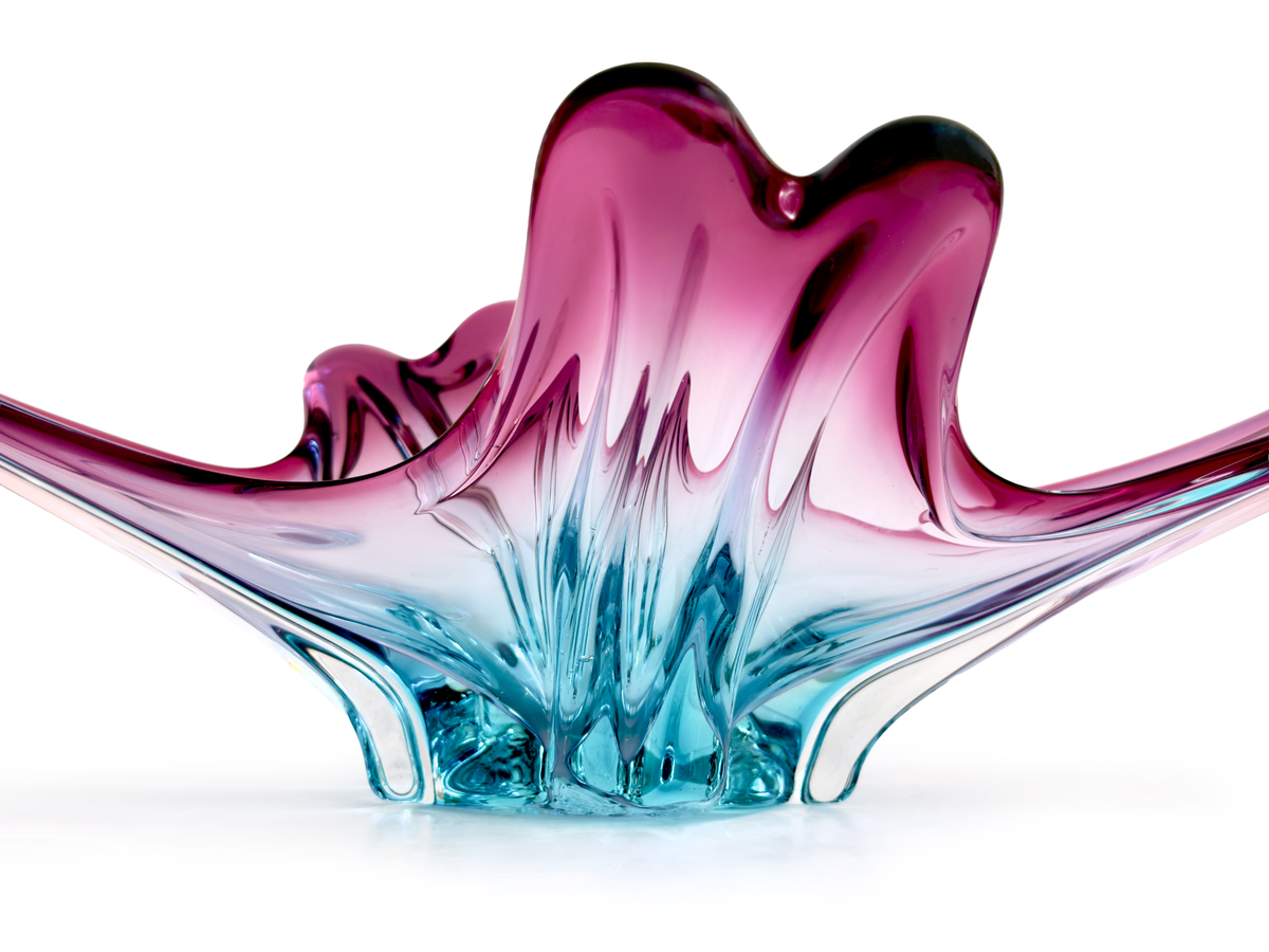 Centro de mesa de cristal artístico Fratelli Toso (Murano, Italia), tamaño XL, 66 cm, en color rosa