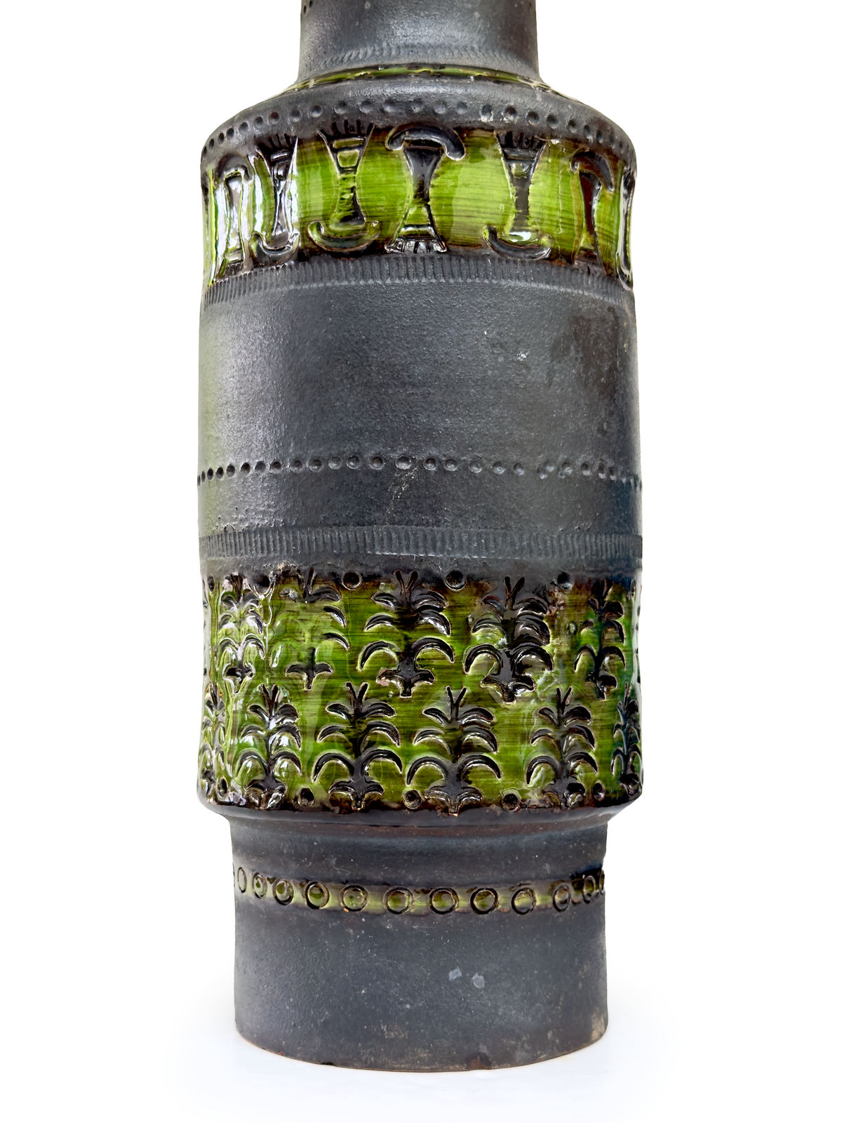 Bitossi (Italy) 'Genovese' in Green/Black, XL 40" Table Lamp, with Hand-Made Lampshade (Vintage Fabric) *RARE FIND*