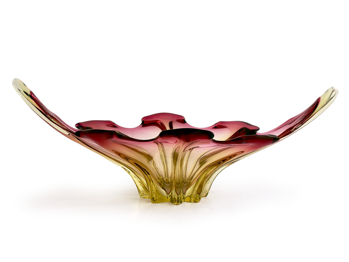Centro de mesa extragrande de cristal artístico Cristallo Venezia CCC (Murano, Italia), 19,5", rojo/naranja *HALLAZGO RARO*