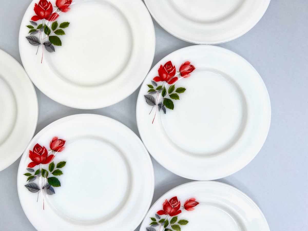 JAJ PYREX (Inglaterra) 'June Rose' Platos para pan y mantequilla de 6,5" (juego x6)