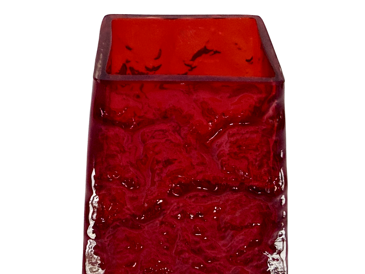 Whitefriars (England) 'Coffin' 5" Vase in Ruby, Model #9686 | Designed by Geoffrey Baxter