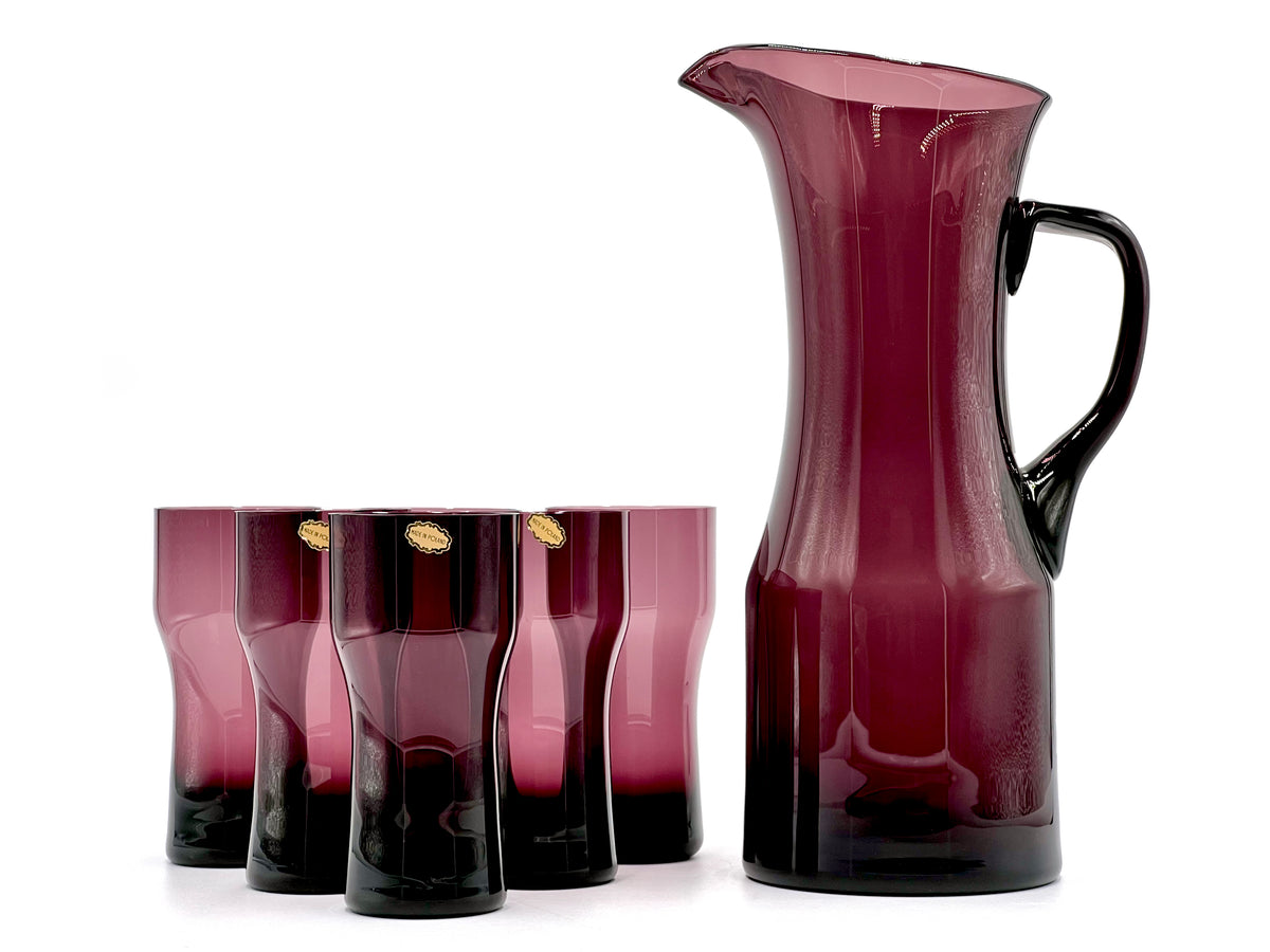 Astracolor (Poland) Cocktail Set - Pitcher plus x6 Tumbler Glasses, in Aubergine