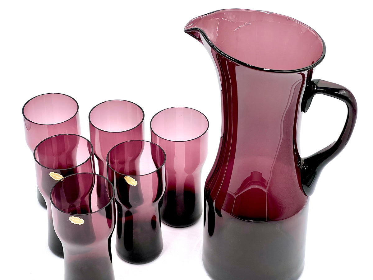 Astracolor (Poland) Cocktail Set - Pitcher plus x6 Tumbler Glasses, in Aubergine