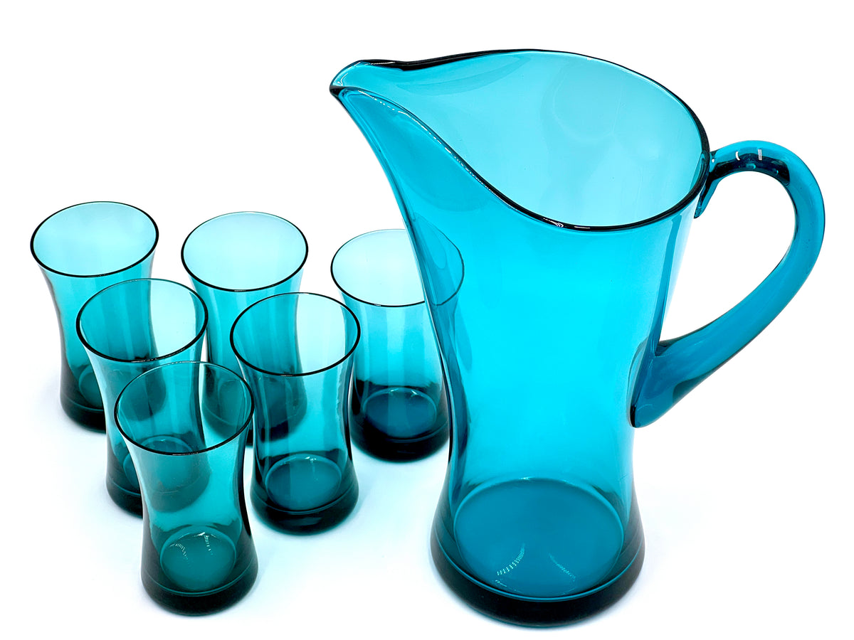 Astracolor (Poland) Cocktail Set - Pitcher plus x6 Spirit Glasses, in Teal Blue