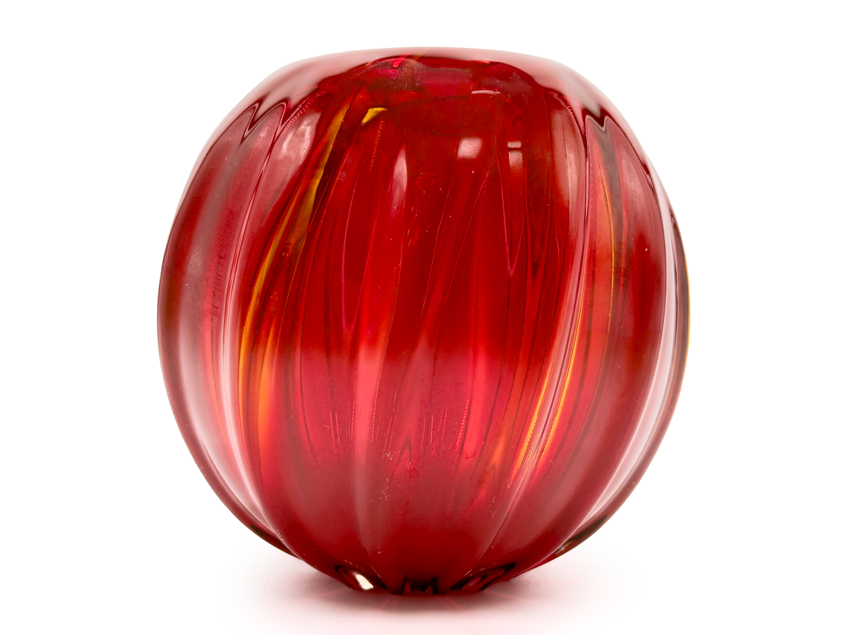 Jarrón esférico de vidrio artístico Kurata Glass (Japón), de 15 cm, color dorado miel