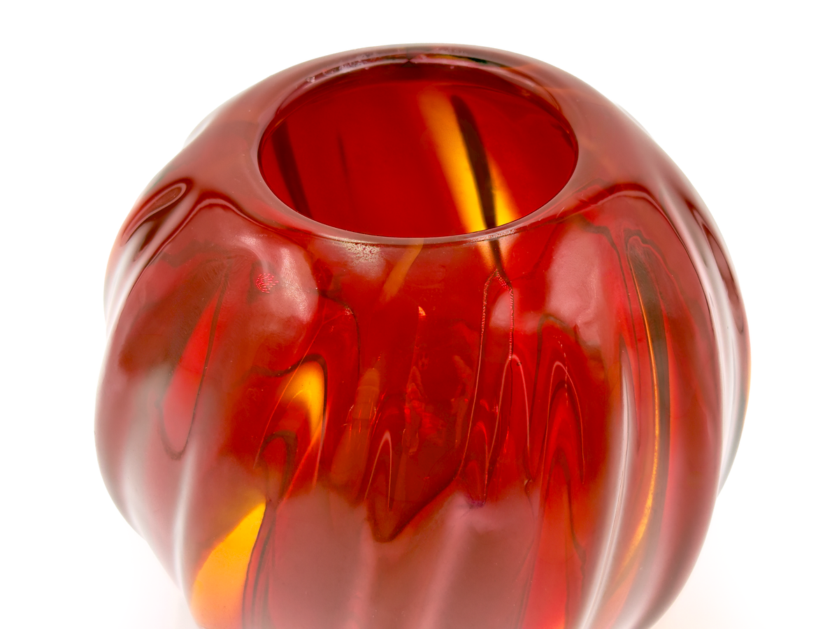 Jarrón esférico de vidrio artístico Kurata Glass (Japón), de 15 cm, color dorado miel