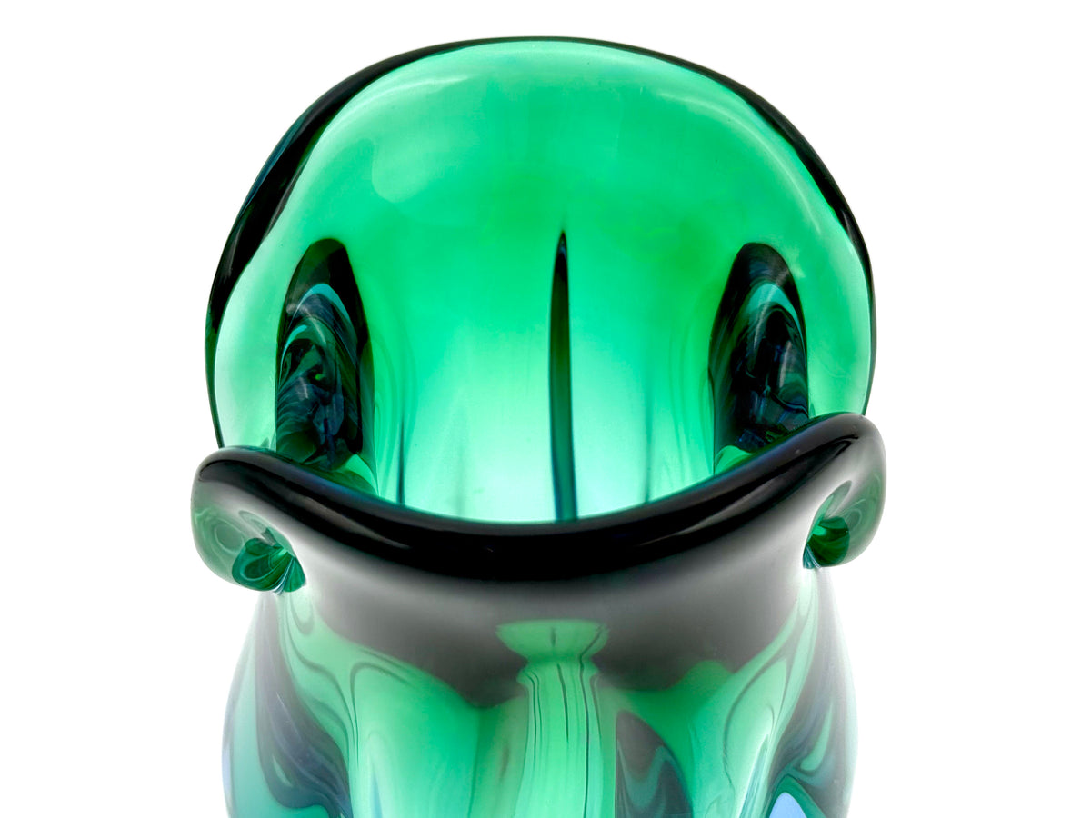 Chřibská Glassworks (Czechoslovakia) Art Glass 8" Vase, in Blue/Green