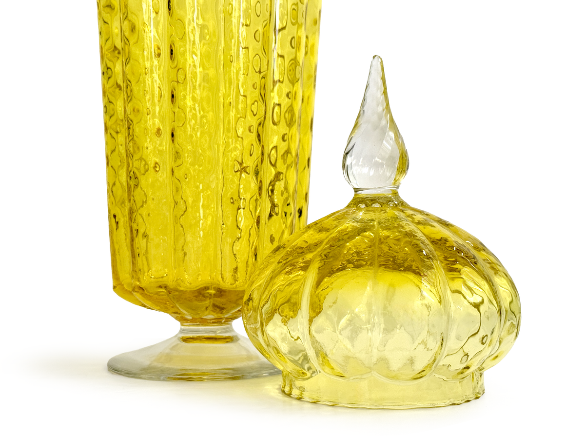Bocal d'apothicaire en verre jaune de 40 cm (16 po) | Fabriqué à Empoli, Italie *Pièce rare*
