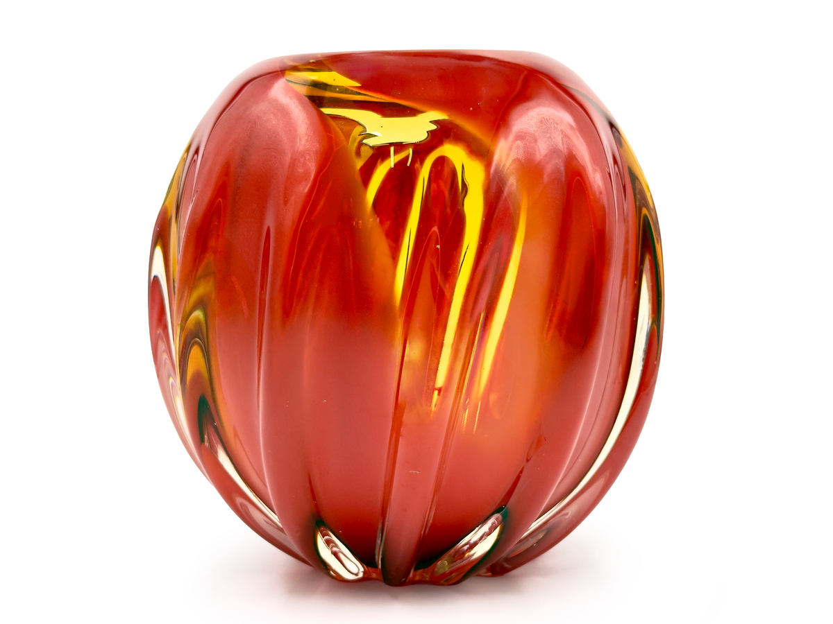 Jarrón esférico de vidrio artístico Kurata Glass (Japón), de 15 cm, color dorado miel