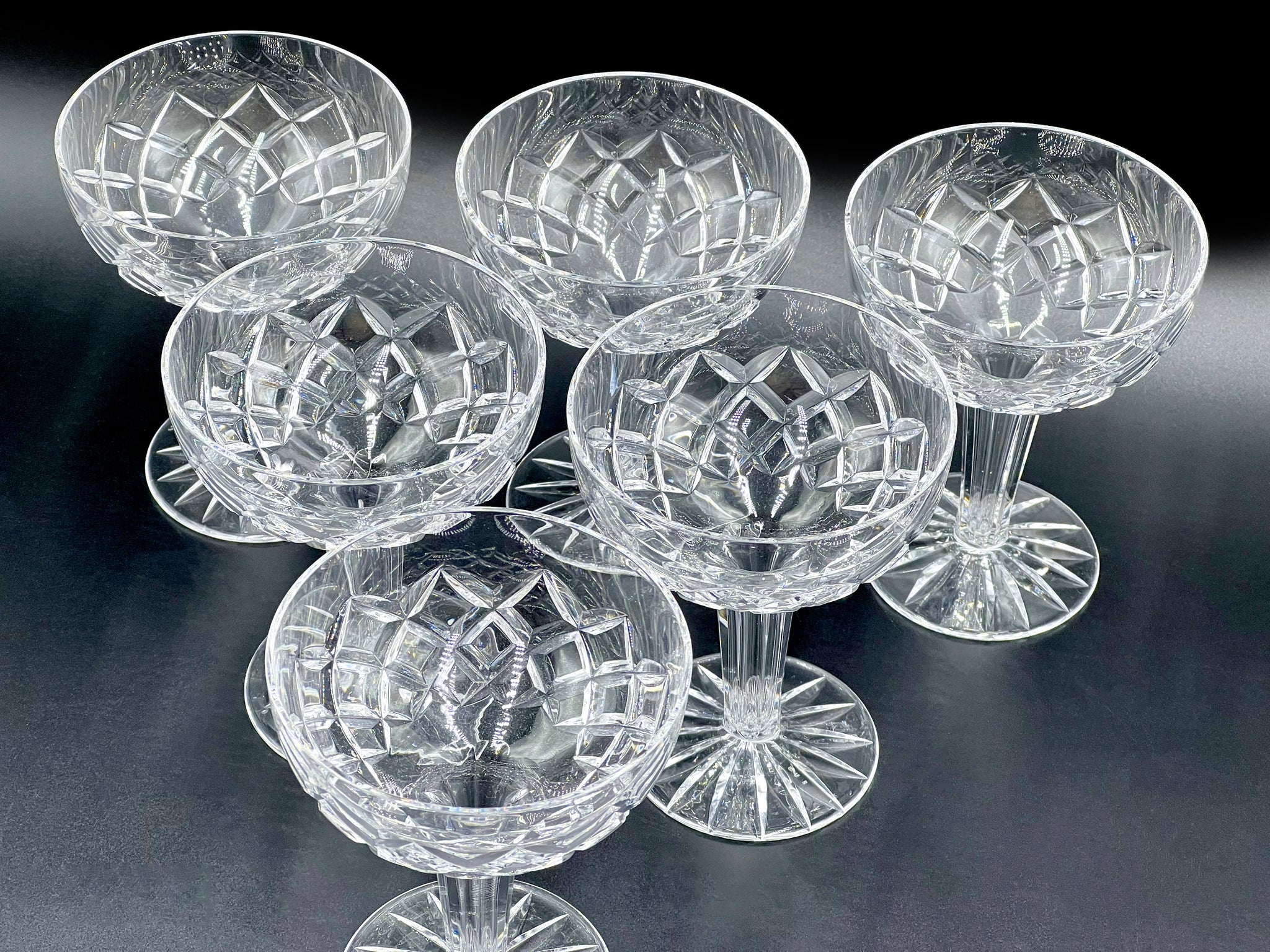 Bohemia Crystal (Czechoslovakia) Hollow-Stem Crystal Champagne Coupe Glasses  [Set x6] *RARE FIND