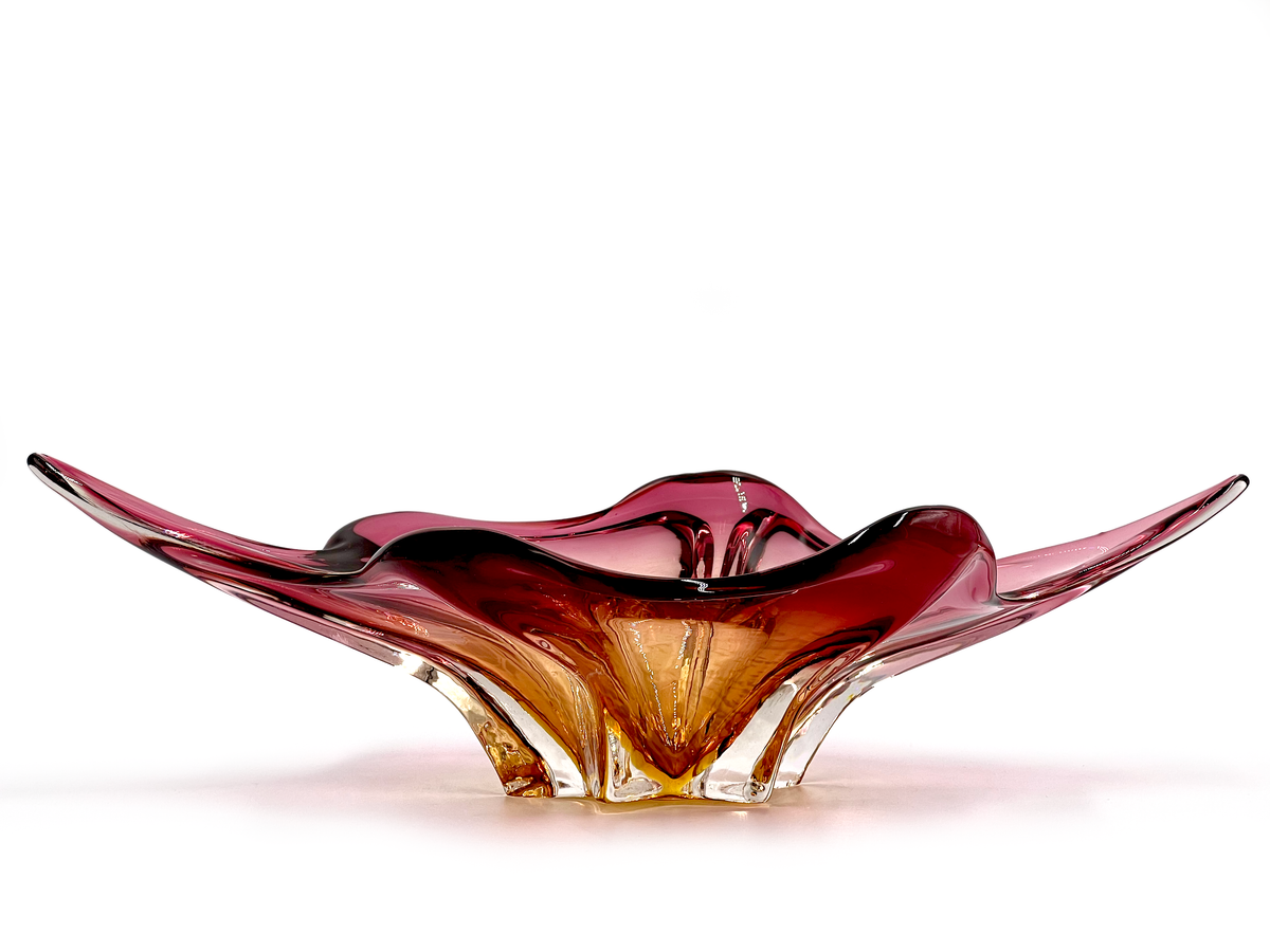 Centro de mesa de cristal artístico de 37,5 cm de Cristallo Venezia CCC (Murano, Italia), en rosa/naranja