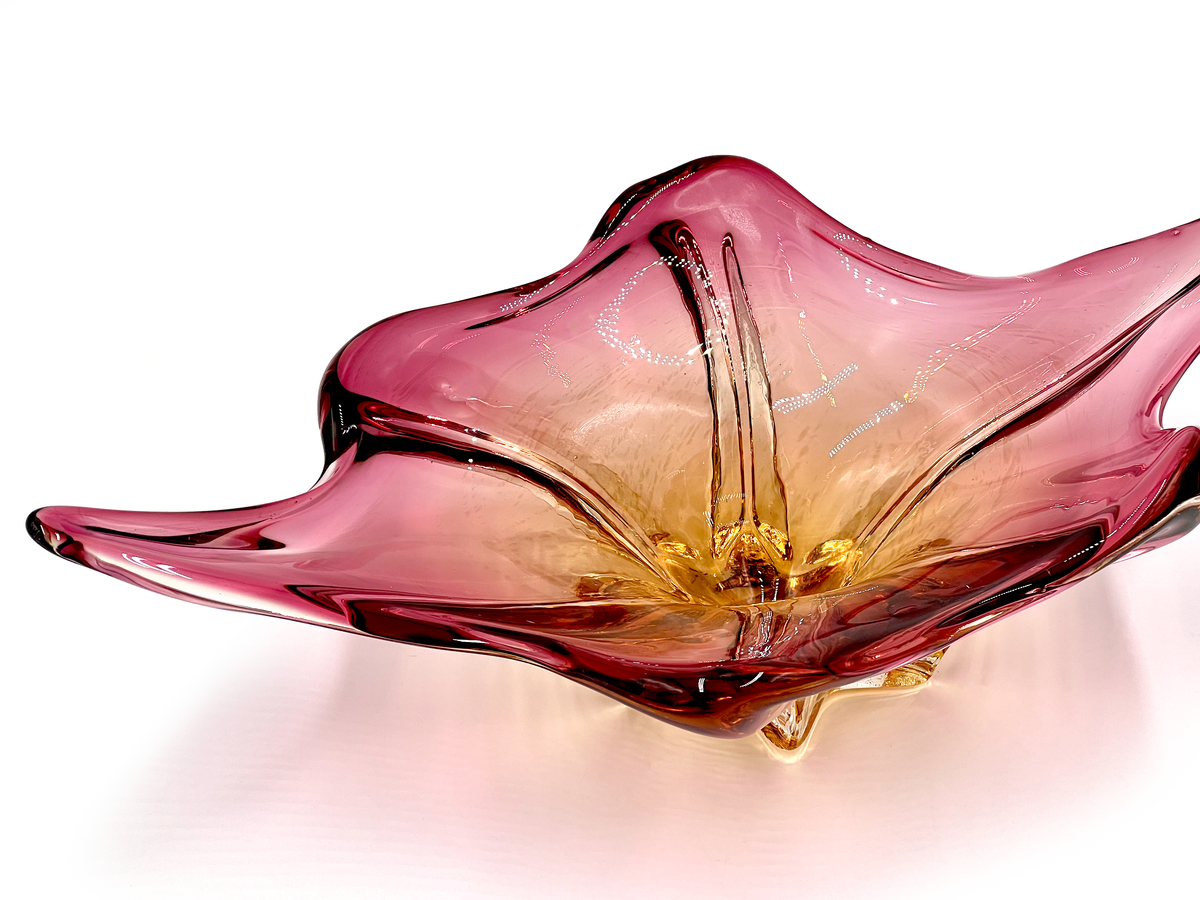 Centro de mesa de cristal artístico de 37,5 cm de Cristallo Venezia CCC (Murano, Italia), en rosa/naranja