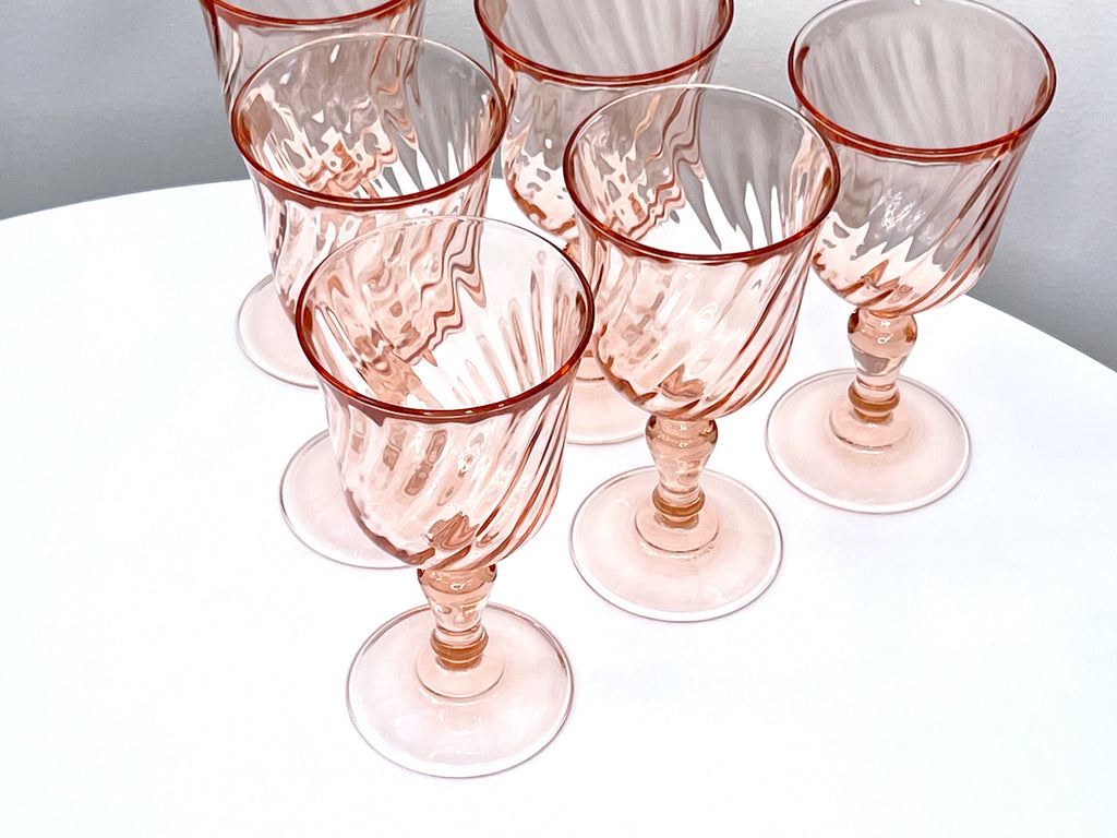 Vintage Luminarc Pink Rosaline Swirl Wine Glasses