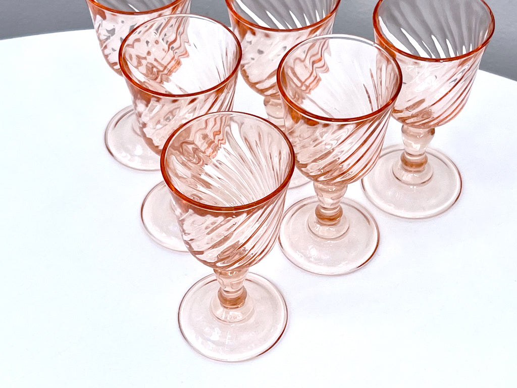 Vintage Luminarc Pink Rosaline Swirl Wine Glasses