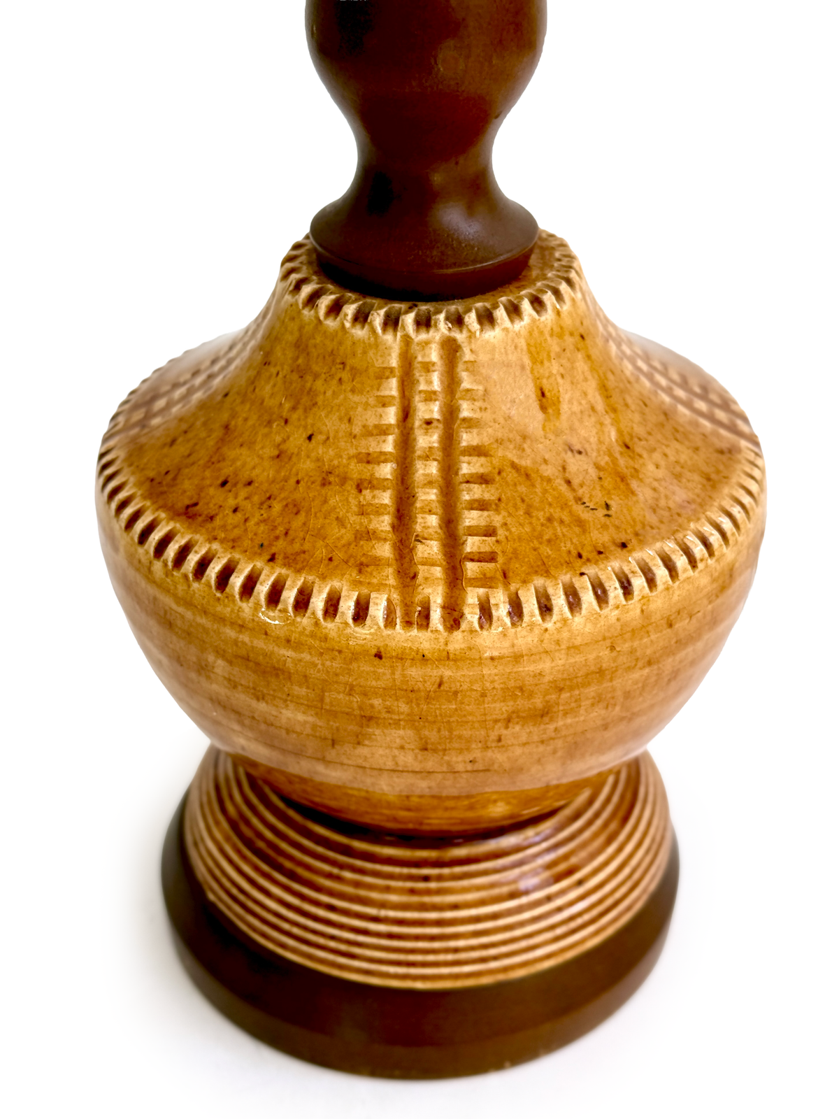 Rakumba Pottery (Australia) Large 28.5" Table Lamps in Caramel [Set x2], with Hand-Made Lampshades (Vintage Fabric)