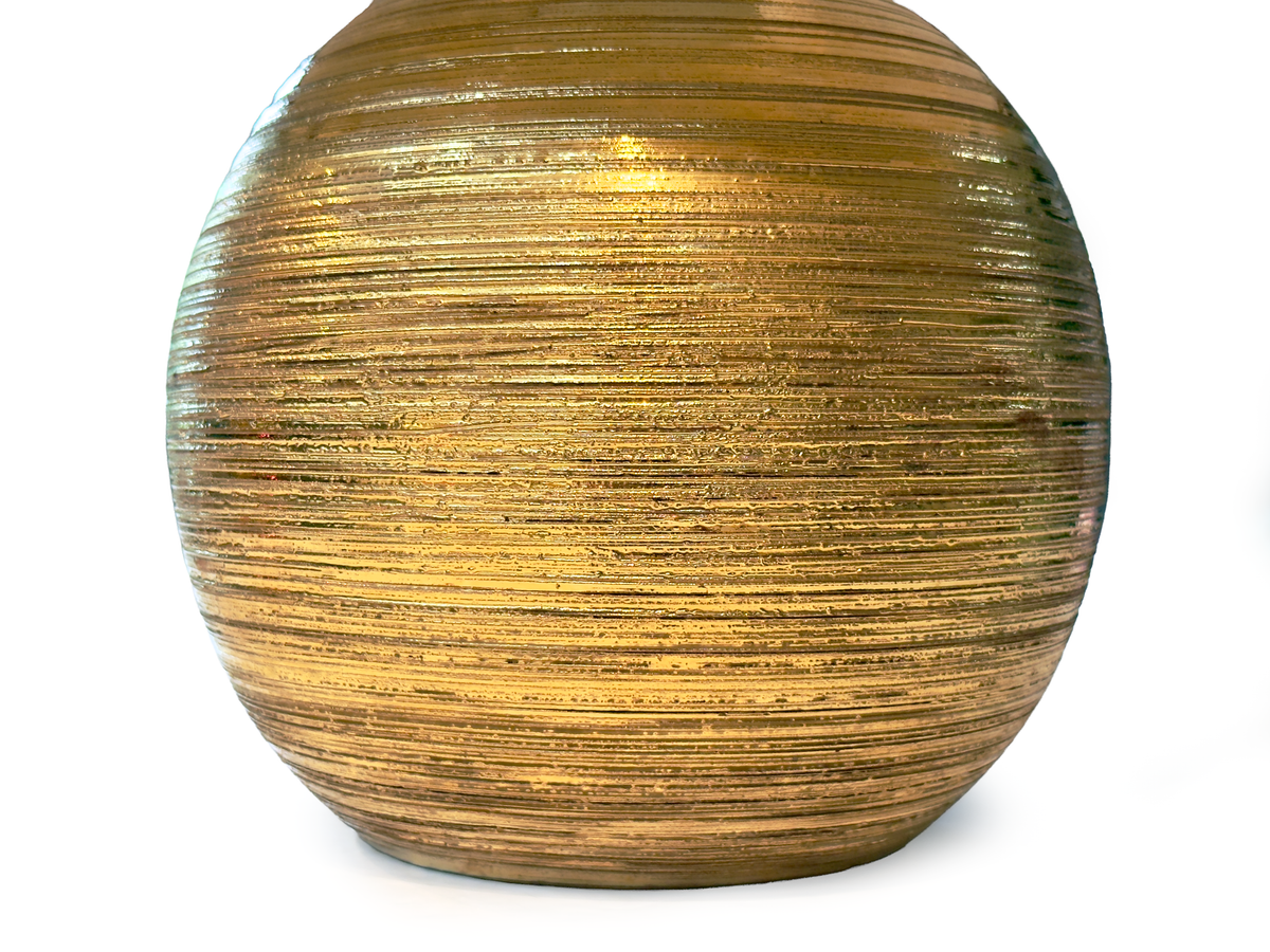Bitossi (Italy) 'Pettinato' in Gold, 24.5" Table Lamp, with Hand-Made Lampshade (Vintage Fabric) *RARE FIND*