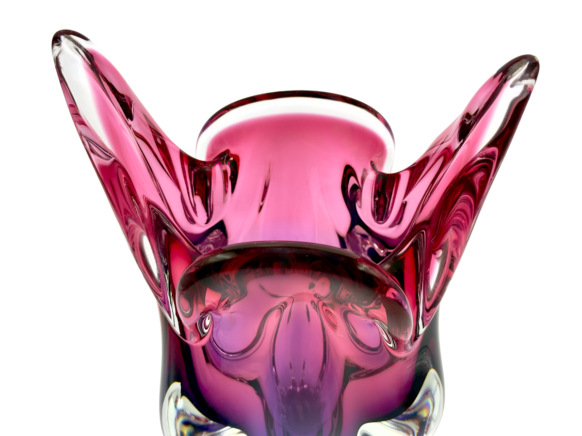 Chřibská Glassworks (Czechoslovakia) Art Glass 9.5" Vase, in Pink/Purple