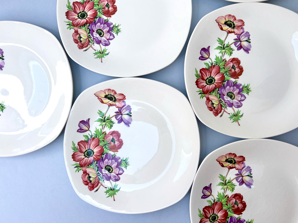 Assiettes à déjeuner/entrée « Anémones » de 21,6 cm (lot de 6) de Midwinter (Angleterre) * TROUVAILLE RARE *