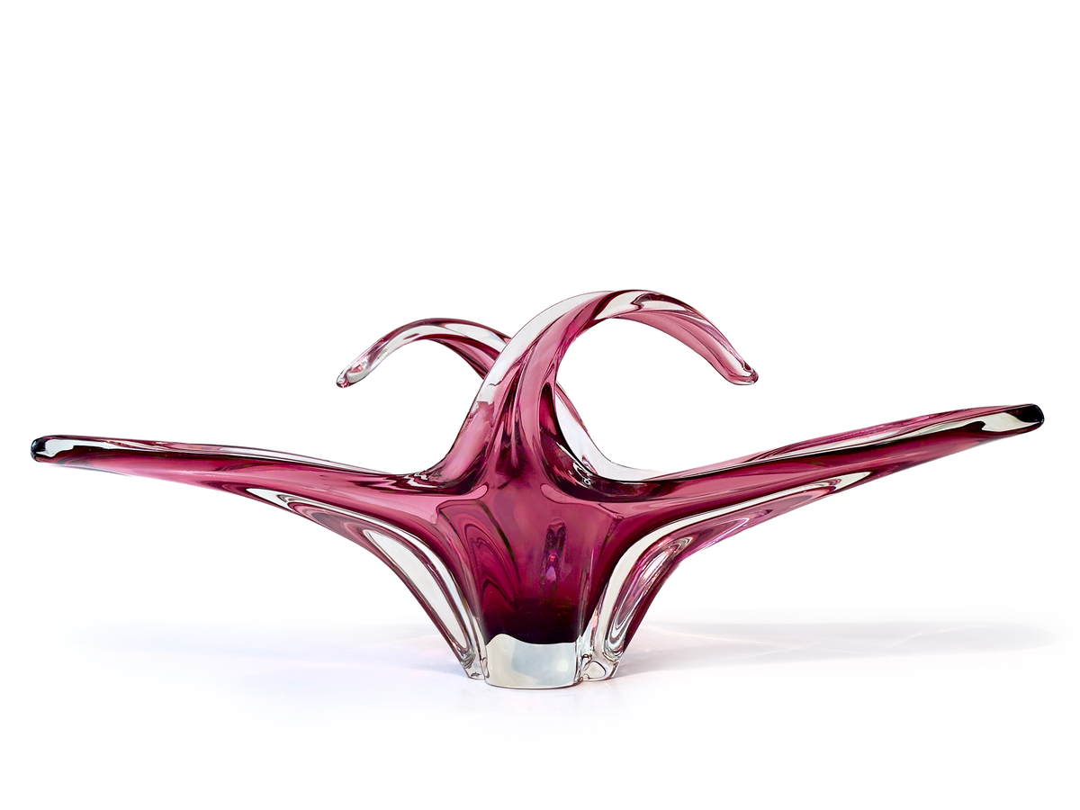 Centro de mesa de cristal artístico Fratelli Toso (Murano, Italia), tamaño XL, 66 cm, en color rosa