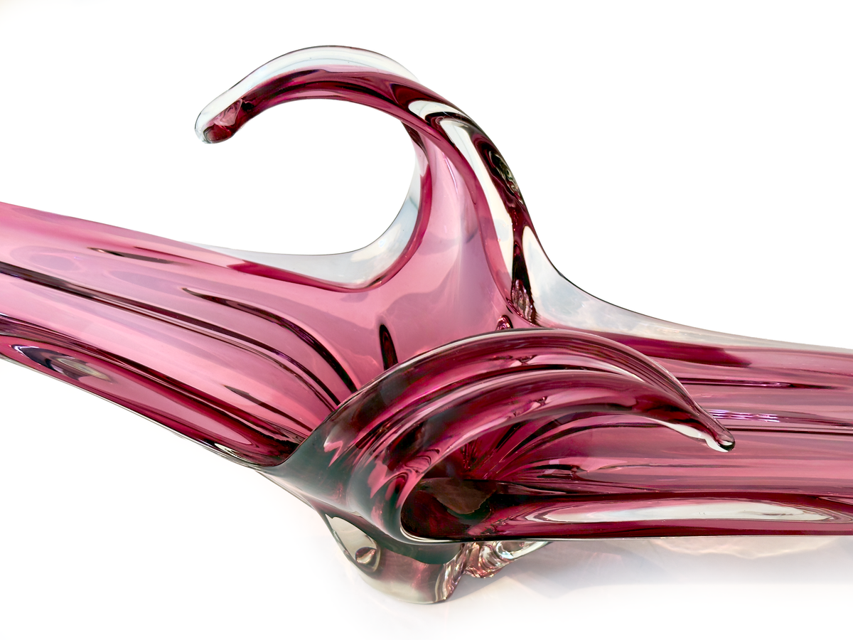 Centro de mesa de cristal artístico Fratelli Toso (Murano, Italia), tamaño XL, 66 cm, en color rosa