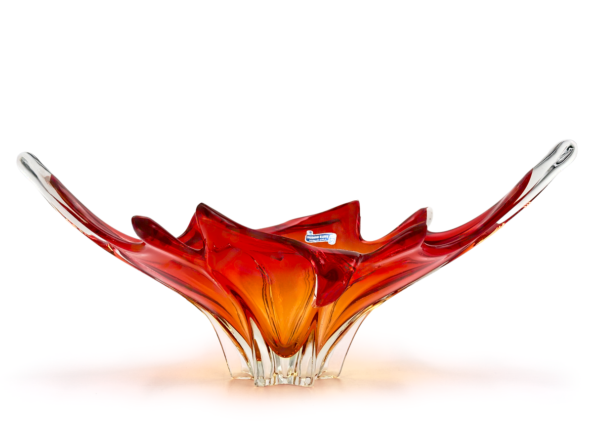 Centro de mesa extragrande de cristal artístico Cristallo Venezia CCC (Murano, Italia), 19,5", rojo/naranja *HALLAZGO RARO*