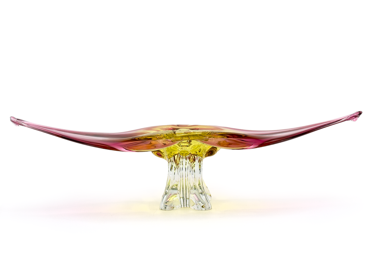 Chřibská Glassworks (Czechoslovakia) Art Glass 20" Centrepiece, in Pink/Yellow *RARE FIND*