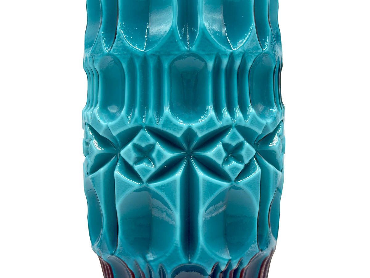 Jarrón Tiki de 38 cm de vidrio revestido, color verde oliva oscuro | Fabricado en Empoli, Italia. *HALLAZGO RARO*