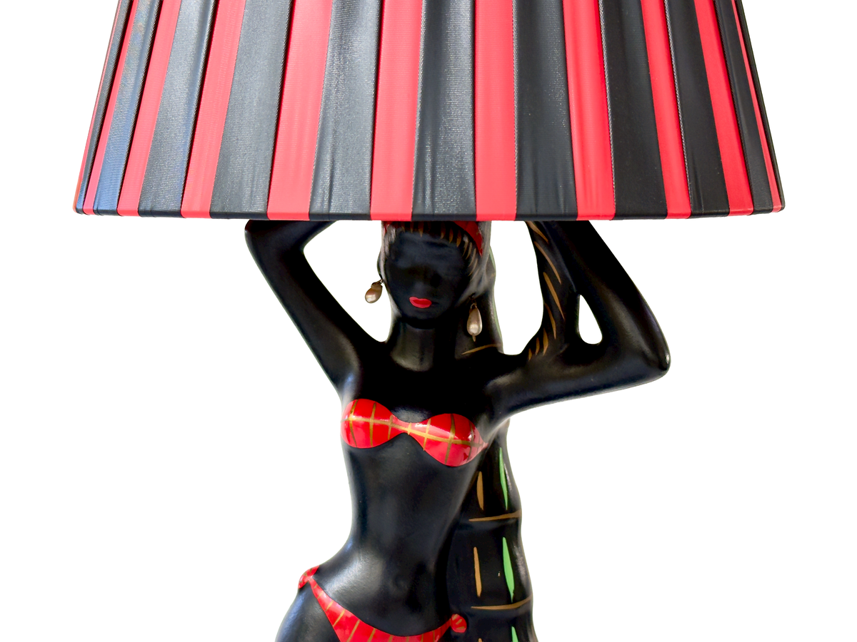 Barsony Ceramics (Australia) 27.5" Table Lamp, 'Bikini Girl' in Red *RARE FIND*