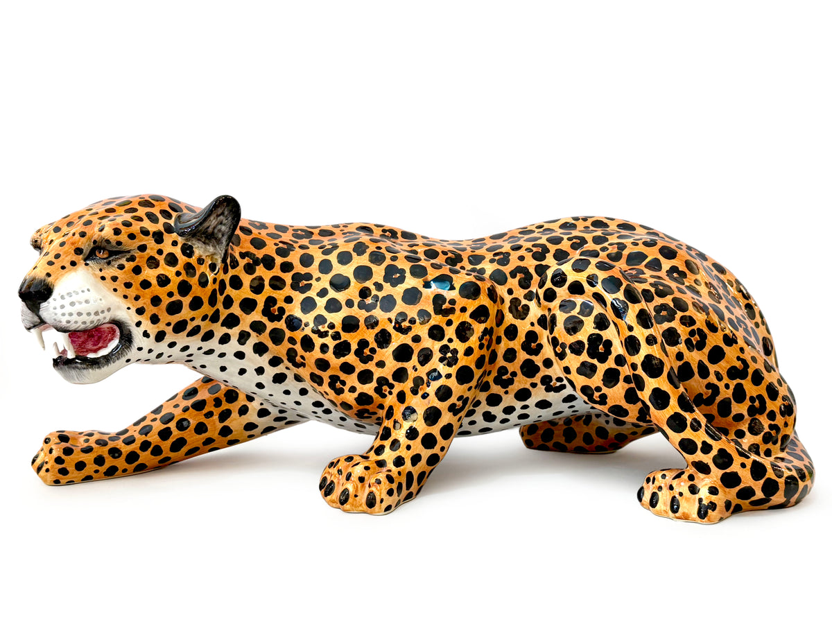 Ceramiche SM (Italia) Estatua de leopardo de cerámica XL de 22,5" *HALLAZGO RARO*
