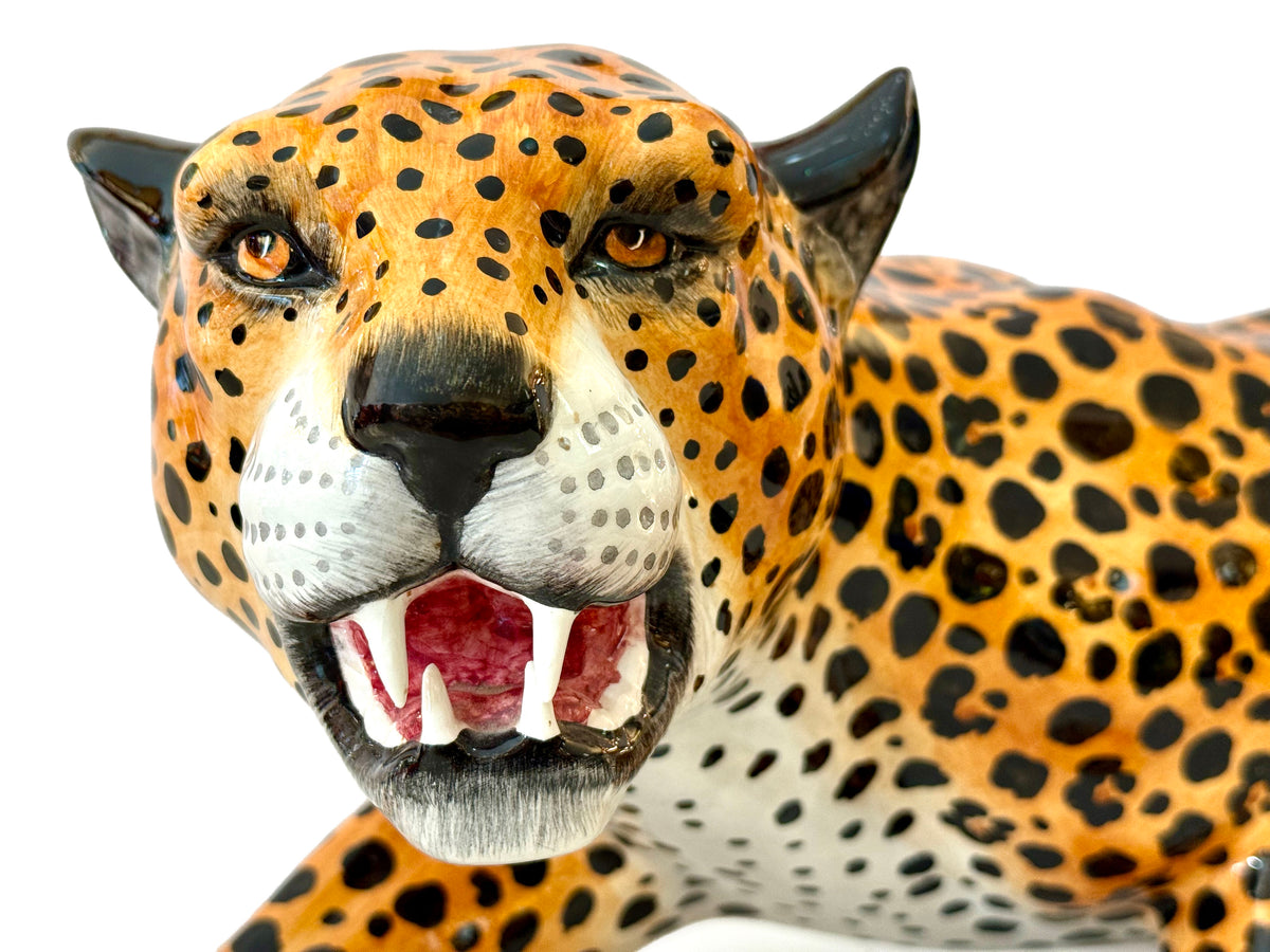 Ceramiche SM (Italia) Estatua de leopardo de cerámica XL de 22,5" *HALLAZGO RARO*
