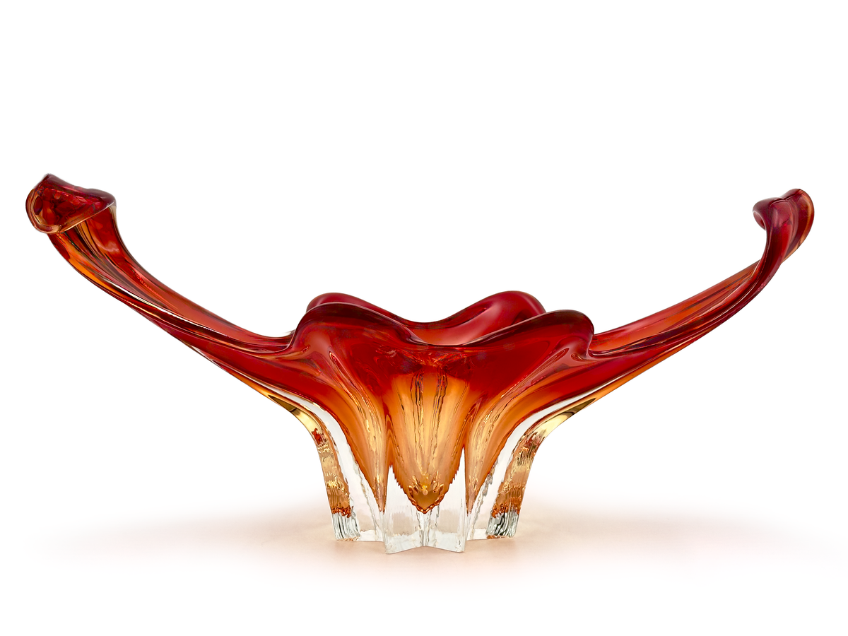 Cristallo Venezia CCC (Murano, Italy) Art Glass 19" XL Centrepiece, in Red/Orange *RARE FIND*