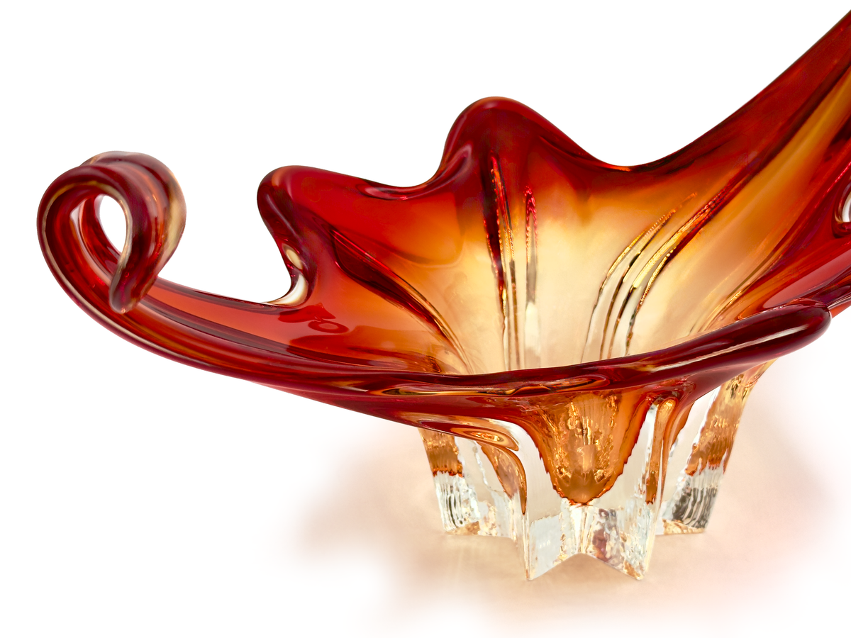 Cristallo Venezia CCC (Murano, Italy) Art Glass 19" XL Centrepiece, in Red/Orange *RARE FIND*