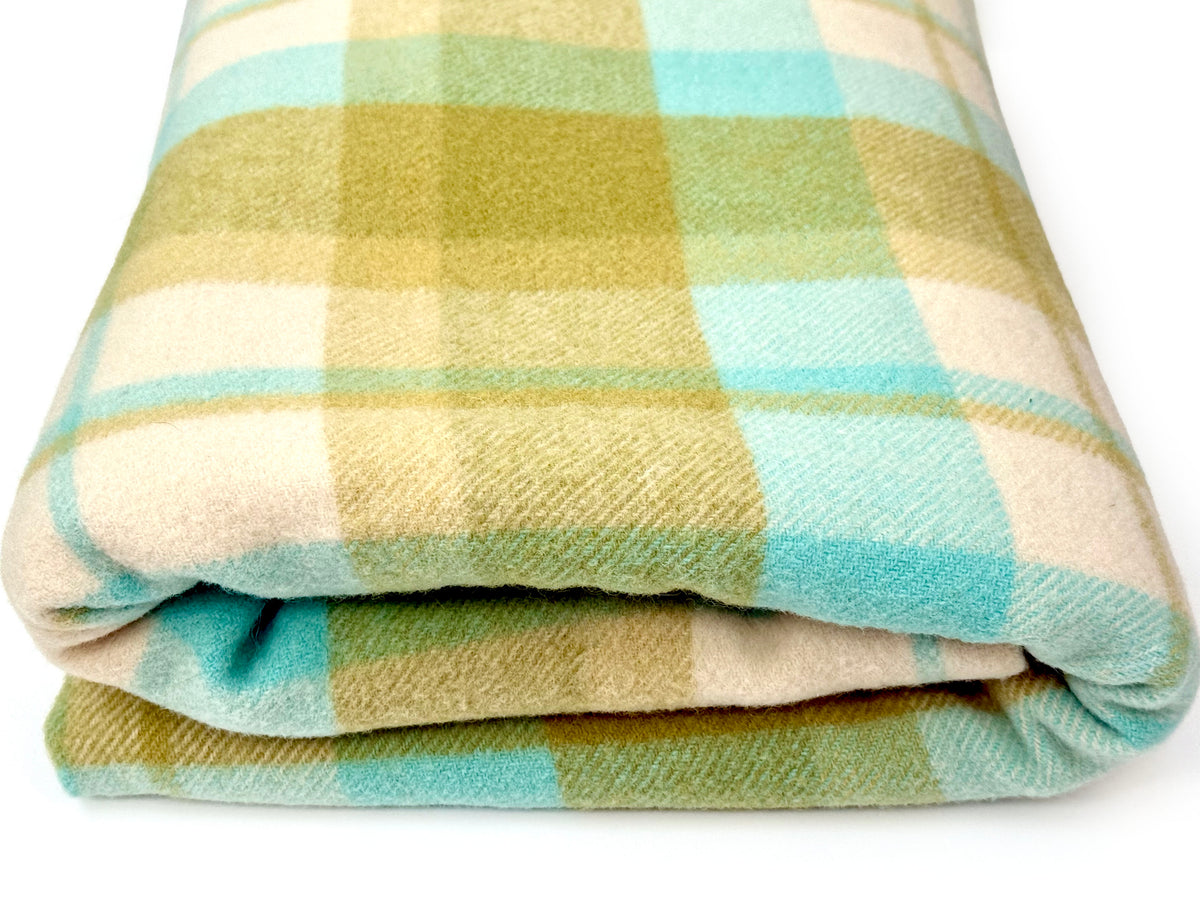 Vintage Plaid Australian Wool Blanket | Olive Green, Aqua