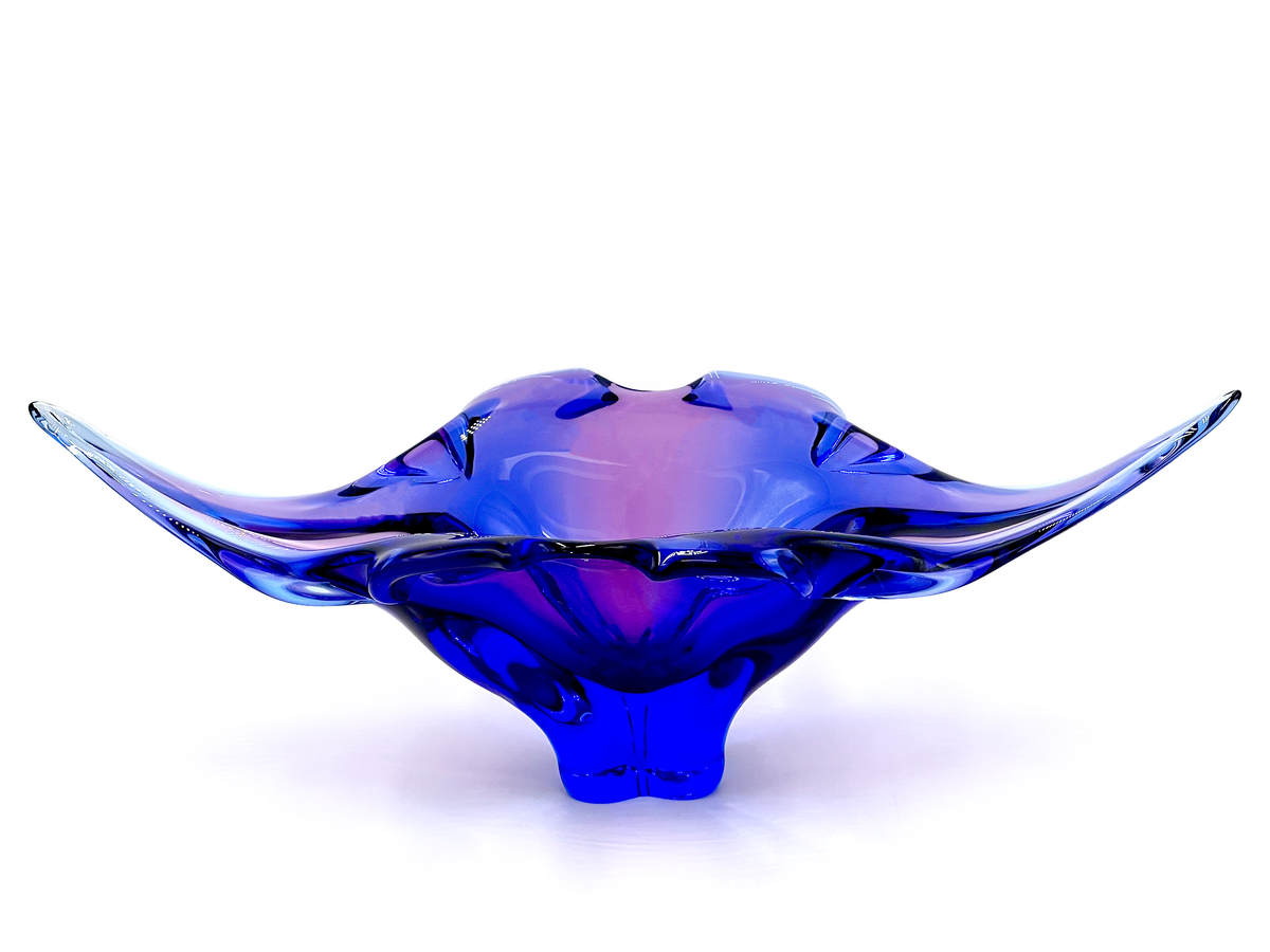 Chřibská Glassworks (Czechoslovakia) Art Glass 19" Centrepiece, in Cobalt/Purple