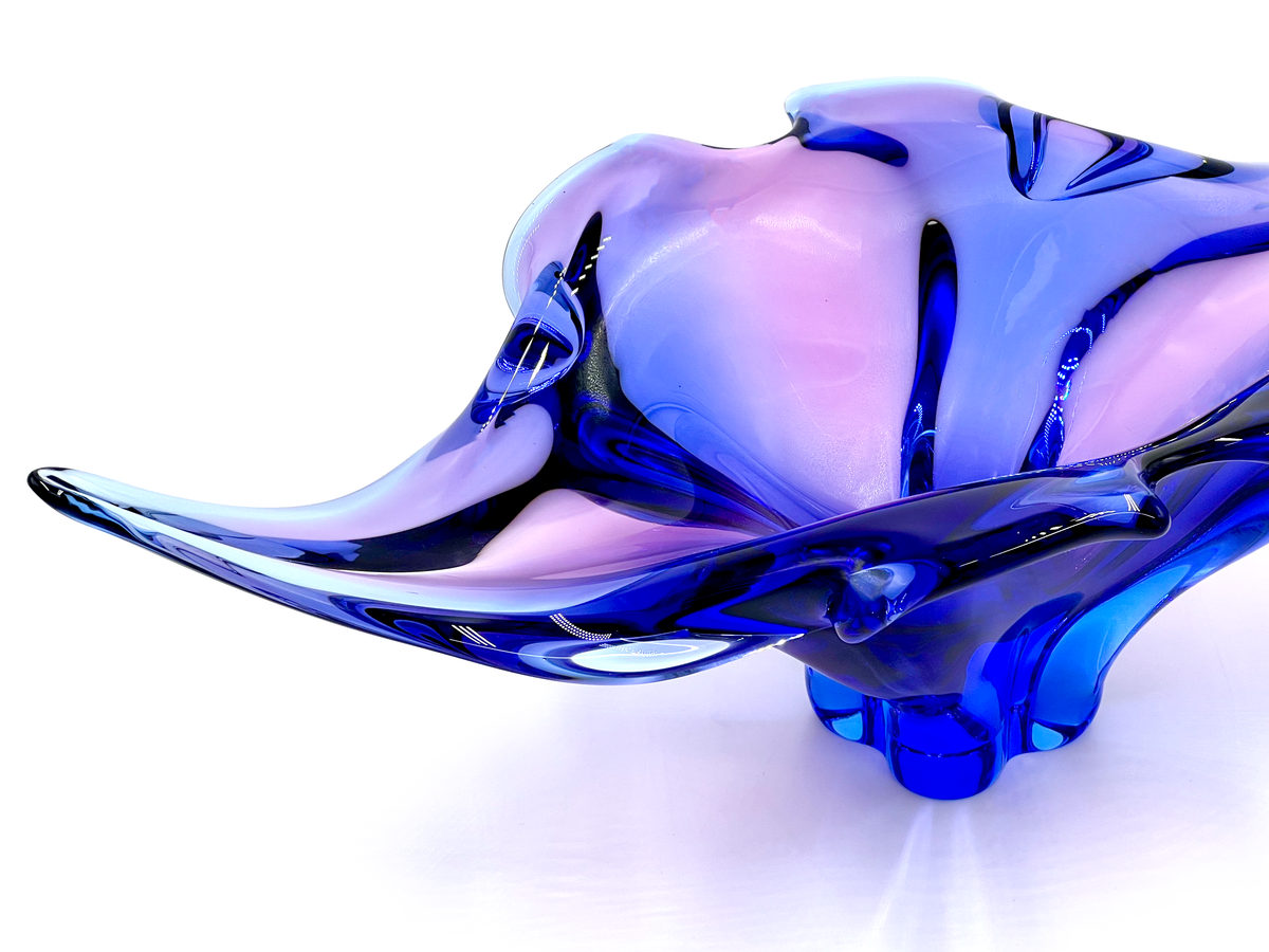 Chřibská Glassworks (Czechoslovakia) Art Glass 19" Centrepiece, in Cobalt/Purple