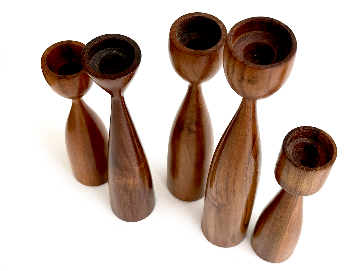 Candelabros de nogal [Juego de 5] | Fabricados en Dinamarca
