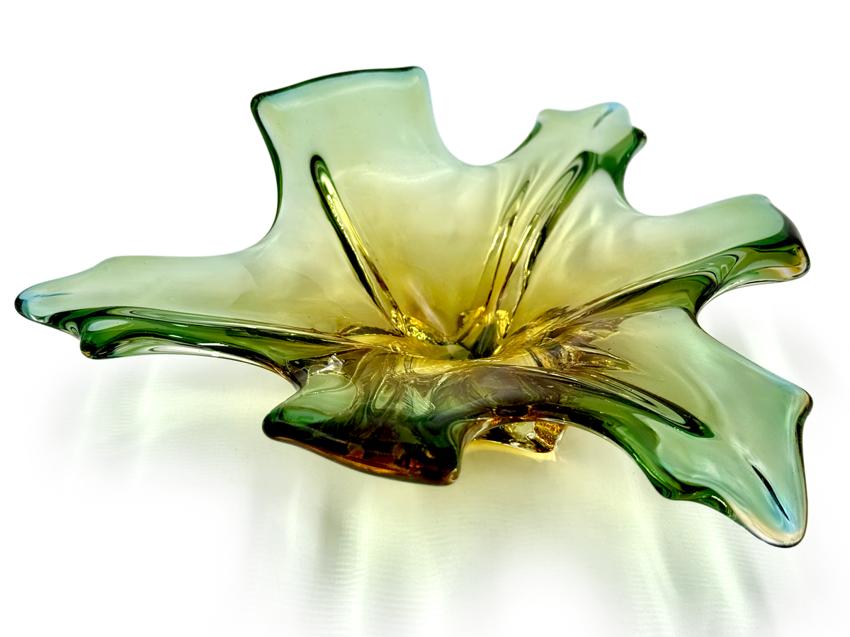 Centro de mesa de cristal artístico de 23 cm de Cristallo Venezia CCC (Murano, Italia), en verde y dorado