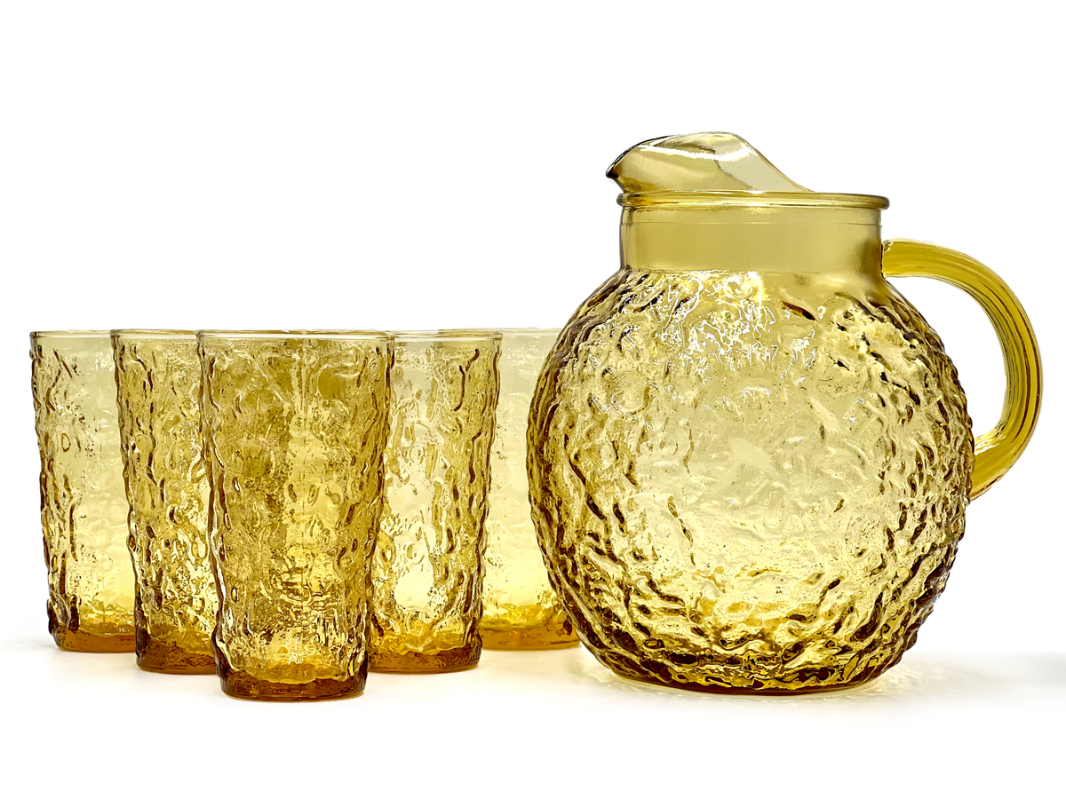 Anchor Hocking (USA) 'Milano' couleur miel doré, pichet et verres (x6)