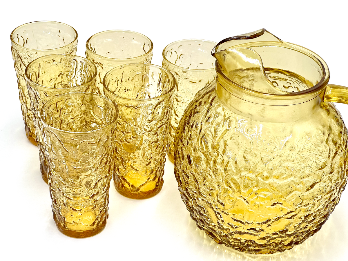 Anchor Hocking (USA) 'Milano' couleur miel doré, pichet et verres (x6)