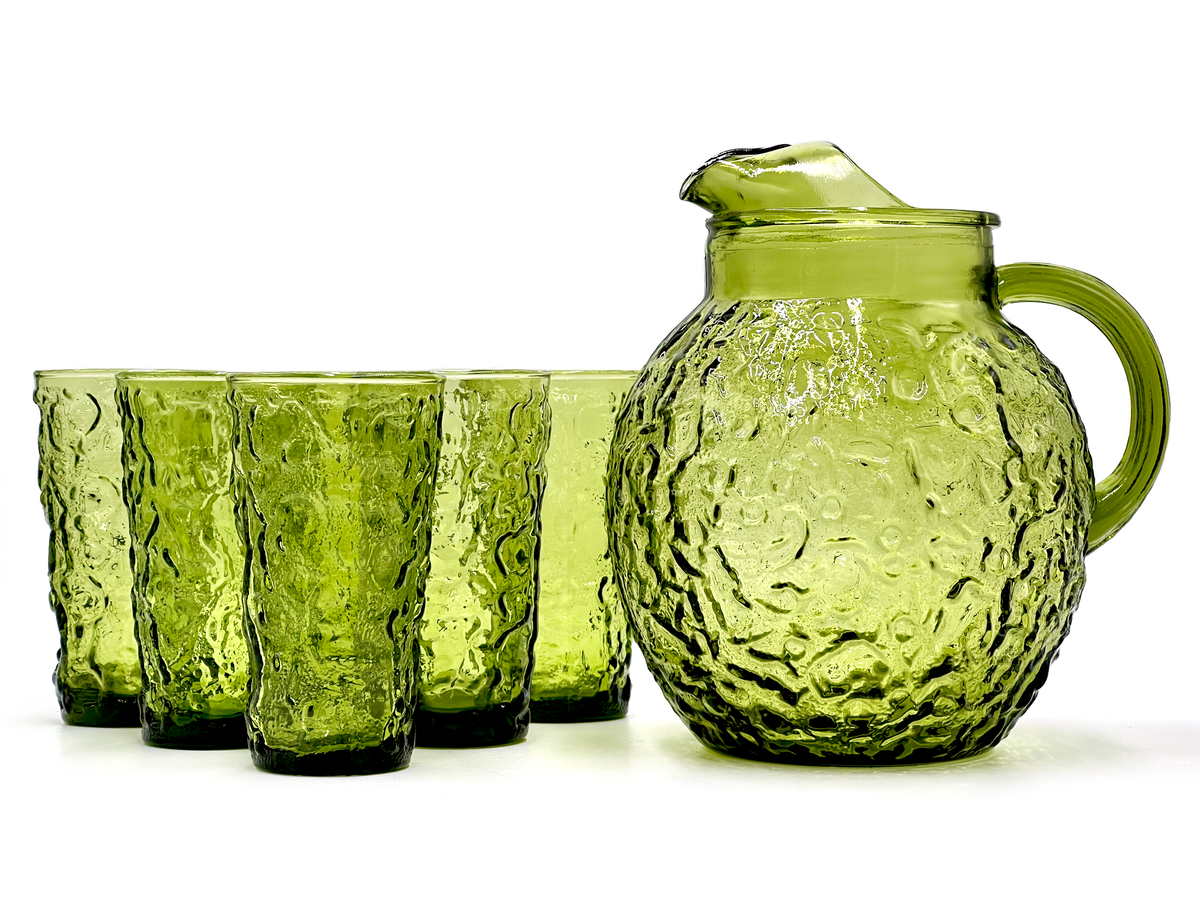 Anchor Hocking (USA) 'Milano' vert avocat, pichet et verres (x6)