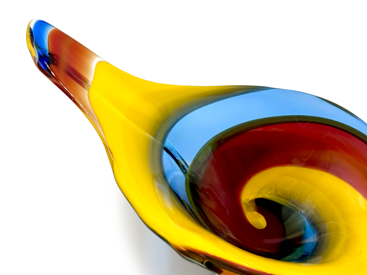 Centre de table en verre d'art Tatsumi Glass (Japon), 37 cm, bleu/rouge/jaune