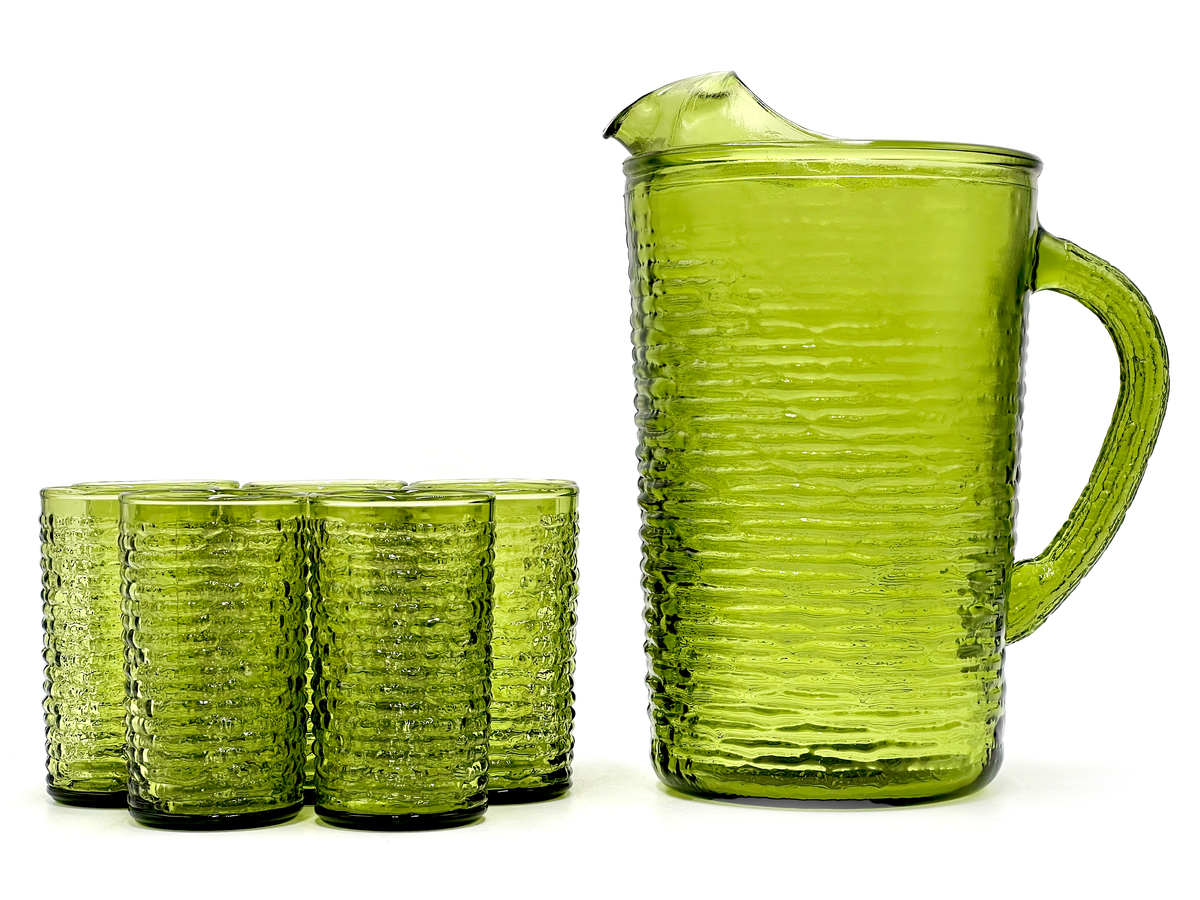 Anchor Hocking (USA) 'Soreno' vert avocat, pichet et verres (x8)
