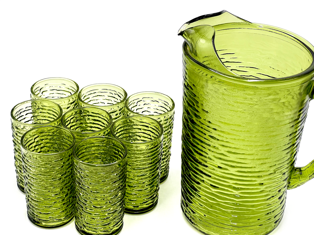Anchor Hocking (USA) 'Soreno' vert avocat, pichet et verres (x8)