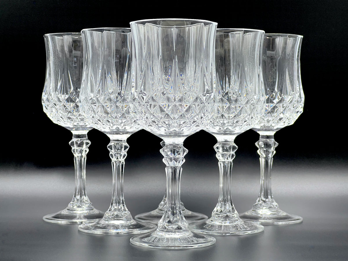 Cristal D'Arques-Durand (France) 'Longchamp' Crystal Red Wine Glasses / Water Goblets [Set x6] - That Retro Piece